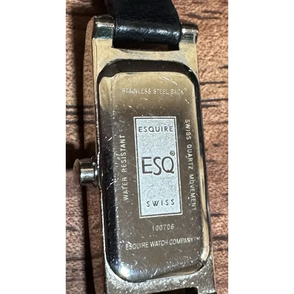 Women' ESQ Esquire Swiss Quartz Stainless Tank Style 20mm Watch, Black Leather